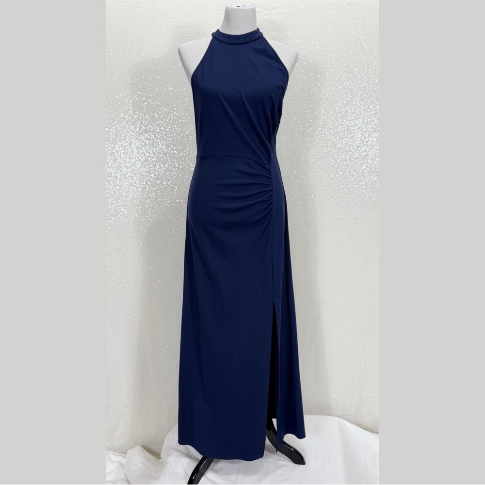 Grace Karin Navy Blue Halter Maxi Dress Women’s Ruched Side Slit Evenings Size L - Picture 8 of 8